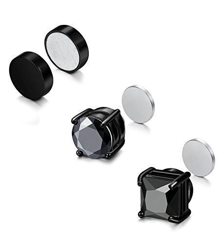 3 Pairs Stainless Steel Magnetic Stud Earrings for Men Women CZ Earrings Non-Piercing,6-8MM-Earrings-Innovato Design-3 Pairs a Black Set 6MM-Innovato Design