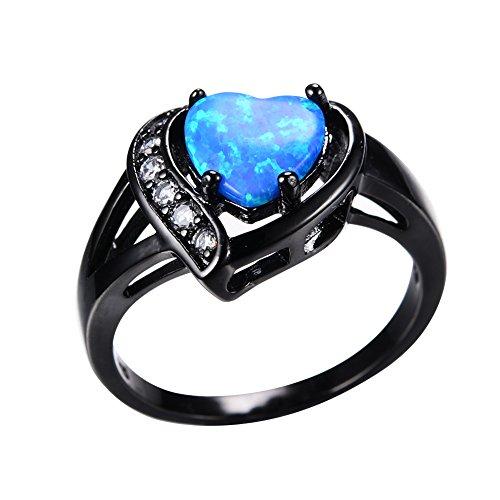 Women's Heart Opal CZ Stone Promise Ring Black Gold Plated Engagement Wedding Ring-Rings-Innovato Design-5-Innovato Design