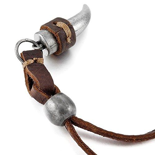 Men's Alloy Genuine Leather Pendant Necklace Silver Tone Wolf Tooth Adjustable-Necklaces-Innovato Design-Innovato Design