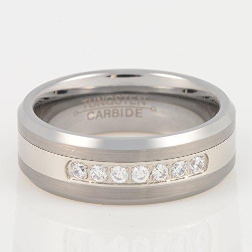 Men Silver 8mm Tungsten Carbide Ring Cubic Zirconia Wedding Jewelry Engagement Promise Band for Him Matte Finish Comfort Fit-Rings-Innovato Design-7-Innovato Design