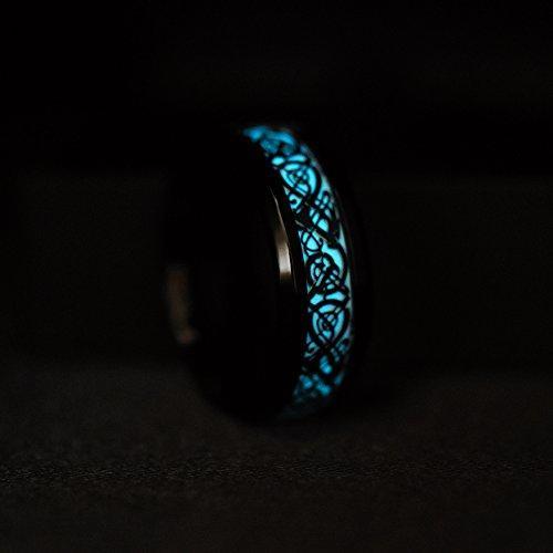 8mm Blue Celtic Dragon Luminous Glow Black Titanium Wedding Ring for Unisex-Wedding Rings-Innovato Design-6-Innovato Design