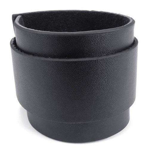 Wide Genuine Leather Men Bangle Cuff Bracelet, Punk Rock, Fits 7" to 8.5", Black-Bracelets-KONOV-Innovato Design