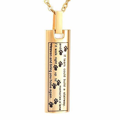 Ashes Keepsake Bar Necklace Message Puppy Paw Pendant Charm Jewelry Urn Dog Cat-Necklaces-Innovato Design-Gold-Innovato Design