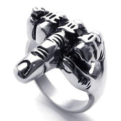 Men Biker Middle Finger Up Stainless Steel Ring Black - InnovatoDesign