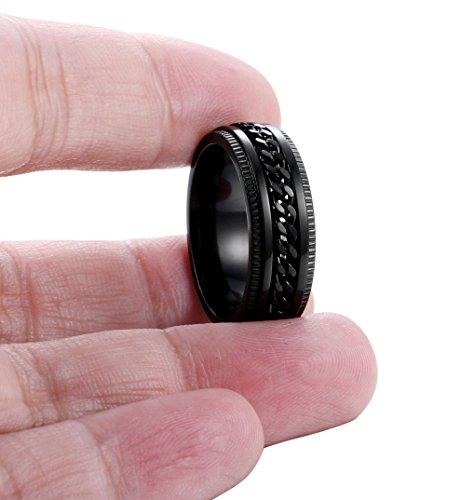 Stainless Steel 8mm Rings for Men Chain Rings Biker Grooved Edge Spinner Ring, Size 7-14-Rings-Innovato Design-Black-7-Innovato Design