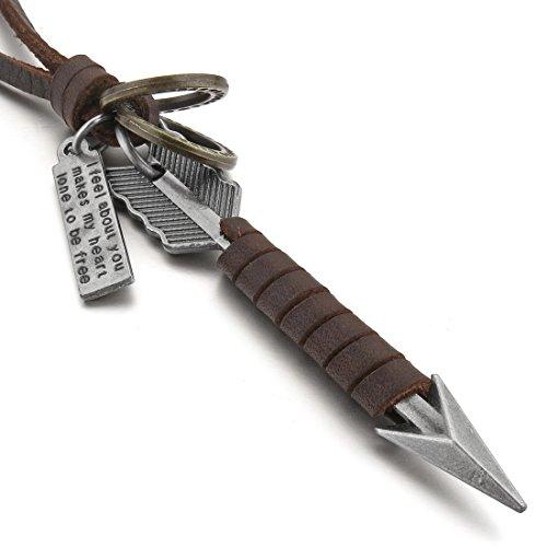 Men's Alloy Leather Arrow Vintage Pendant Necklace with Chain, Brown Silver Tone-Necklaces-Innovato Design-Innovato Design