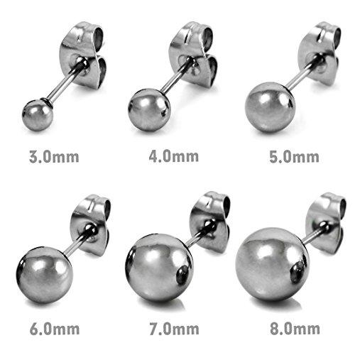 Men's 3~8mm Stainless Steel Stud Earrings Silver Tone Bead Ball-Earrings-INBLUE-3mm Wide-Innovato Design