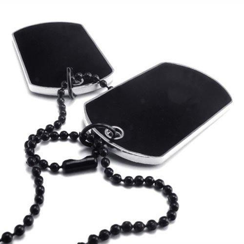 Army Style 2pcs Name Dog Tag Pendant Men Necklace, Black Silver, 27 inch Black Chain-Necklaces-Innovato Design-Innovato Design
