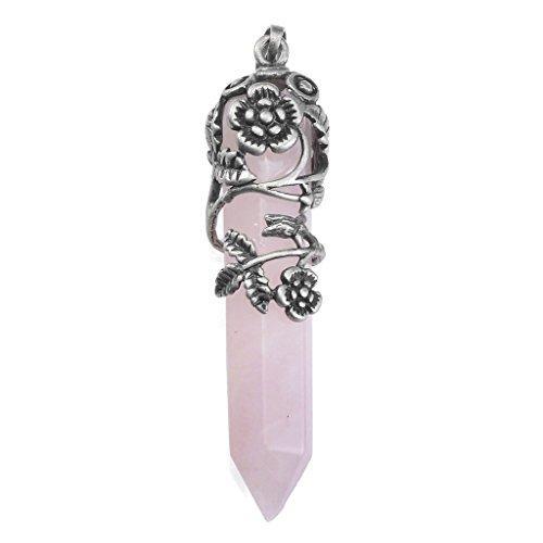 Antique Silver Flower Wrapped Natural Rose Quartz Healing Crystal Necklace-Necklaces-Innovato Design-Amethyst-Innovato Design