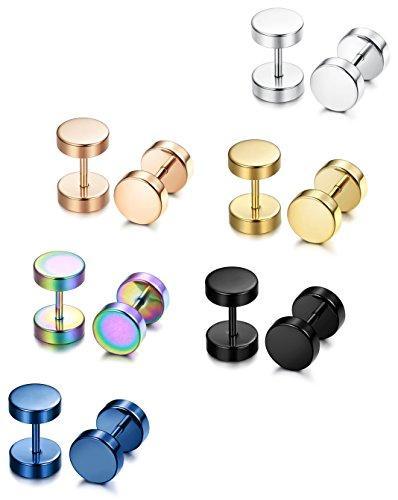 6 Pairs Stud Earrings for Men Women Ear Piercing Ear Plugs Tunnel 18G-Earrings-Innovato Design-Stainless Steel Earrings-Innovato Design