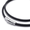 Black Leather Cord Necklace Rope Chain with Stainless Steel Clasp, 4mm, 14-30 inch-Necklaces-Innovato Design-16.0 inches-Innovato Design