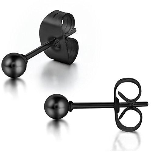 Stainless Steel Men Women Ball Stud Earrings Round 3-8mm 6 Pairs Black-Earrings-Innovato Design-Innovato Design