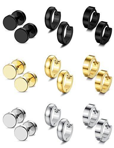 9 Pairs Stainless Steel Stud Earrings for Men Hoop Earrings Huggie Earring Set 18G-Earrings-Innovato Design-Innovato Design