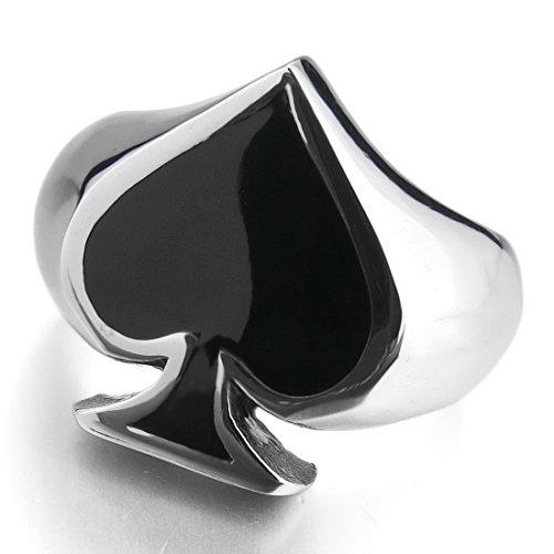 Men's Stainless Steel Ring Silver Tone Black Ace of Spades Poker Card-Rings-Innovato Design-8-Innovato Design