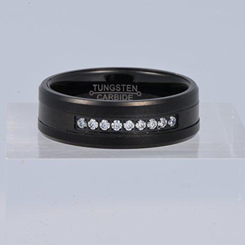 Men Black 8mm Tungsten Carbide Ring Vintage Cubic Zirconia Wedding Jewelry Engagement Promise Band for Him Matte Finish Comfort Fit-Rings-Fashion Month-7-Innovato Design