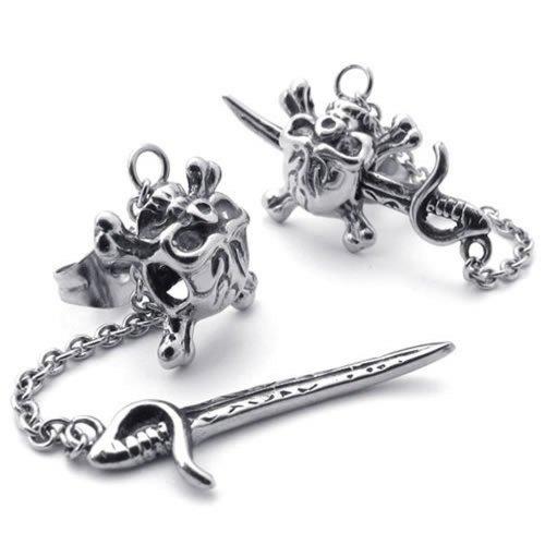 Men Vintage Stainless Steel Pirate Skull Stud Earrings Set, 2pcs, Color Silver-Earrings-KONOV-Innovato Design