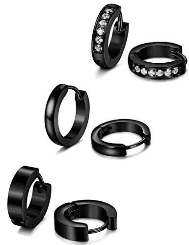 3 Pairs Stainless Steel Men Women Hoop Earrings Huggie Ear Piercings CZ 18G-Earrings-Innovato Design-Innovato Design