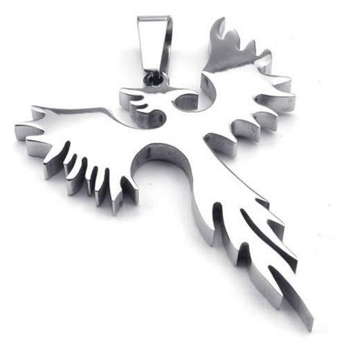 Stainless Steel Phoenix Bird Firebird Pendant Biker Men Necklace, 24 inch Chain-Necklaces-Innovato Design-Innovato Design