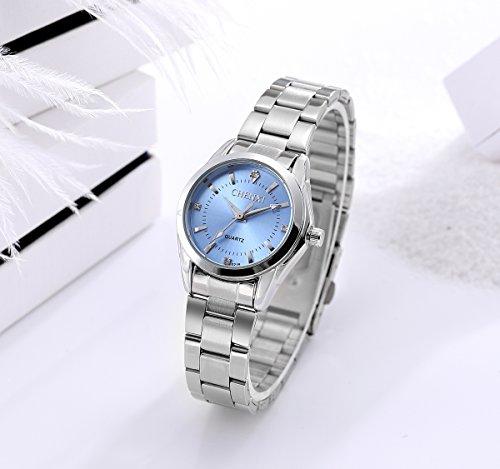 Luxury Women's Wrist Watches,Silvery Stainless Steel Wristwatches for Lady,Blue Face with Rhinestones Index-Watches-Innovato Design-Innovato Design