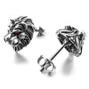 Men's Stainless Steel Stud Earrings CZ Silver Tone Black White Red Lion-Earrings-INBLUE-red-Innovato Design