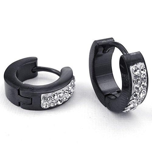Men Cubic Zirconia Stainless Steel Stud Huggie Hoop Earrings Set, Black-Earrings-Innovato Design-Innovato Design