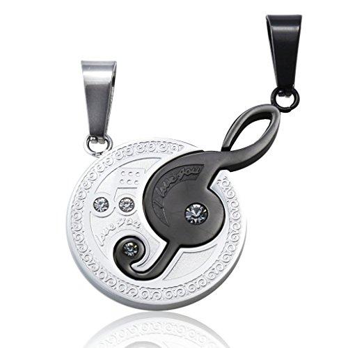 Jewelry Stainless Steel Best Friend Puzzle Pendant,Music Note Engraved,with Chain-Necklaces-Jstyle Jewelry-Black Silver-Innovato Design
