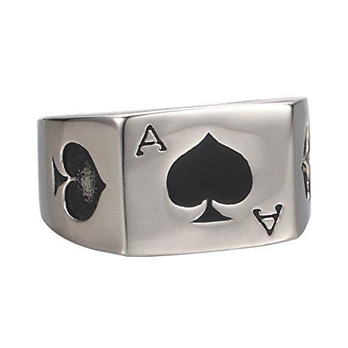316L Stainless Steel Silver Tone Black Ace of Spades Poker Card Men's Ring Sizes 7-14-Rings-Innovato Design-7-Innovato Design