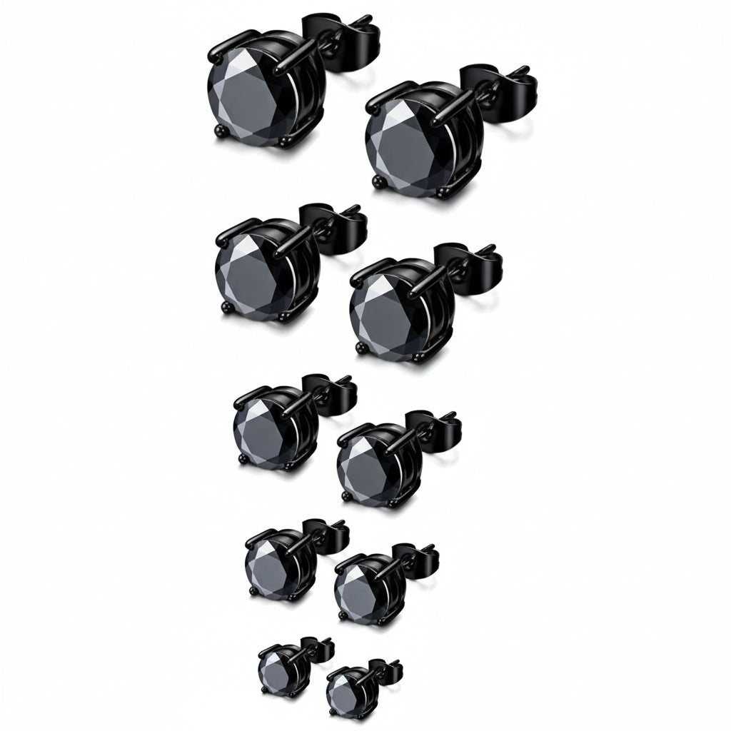 6 Pairs Stainless Steel Men Women Stud Earrings Cubic Zirconia Piercing Black 22G-Earrings-Jstyle Jewelry-Innovato Design