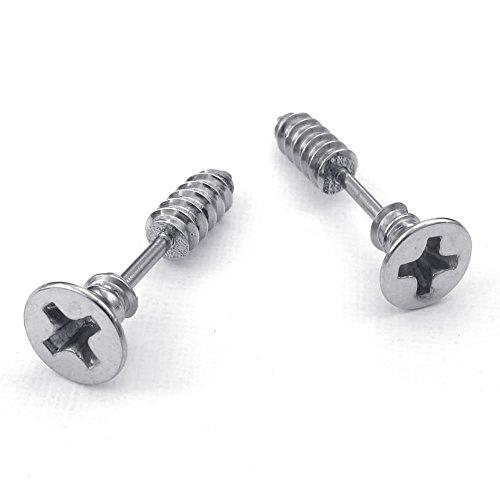 Men Stainless Steel Novelty Punk Rock Screw Stud Earrings Set, Black-Earrings-Innovato Design-Black-Innovato Design