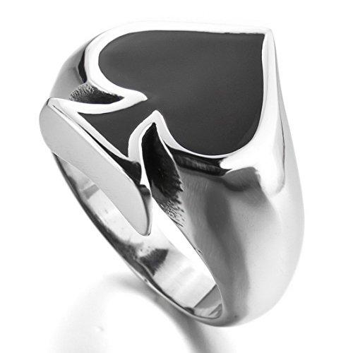 Men's Stainless Steel Ring Silver Tone Black Ace of Spades Poker Card-Rings-Innovato Design-8-Innovato Design