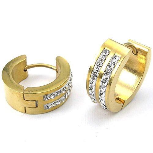 Men Cubic Zirconia Stainless Steel Stud Huggie Hoop Earrings Set, Gold-Earrings-Innovato Design-Innovato Design
