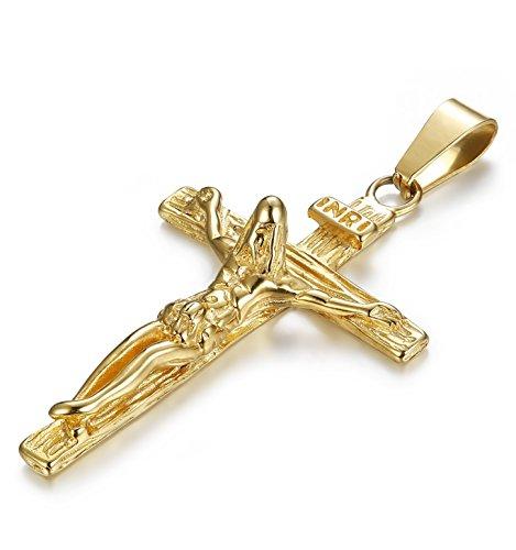 Stainless Steel Mens Womens Cross Necklace Crucifix Pendant, 24 inches-Necklaces-Innovato Design-Gold-tone-Innovato Design