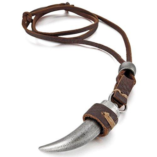 Men's Alloy Genuine Leather Pendant Necklace Silver Tone Wolf Tooth Adjustable-Necklaces-Innovato Design-Innovato Design