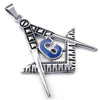 Men Freemason Masonic Stainless Steel Pendant Necklace Blue 24 inch Chain - InnovatoDesign