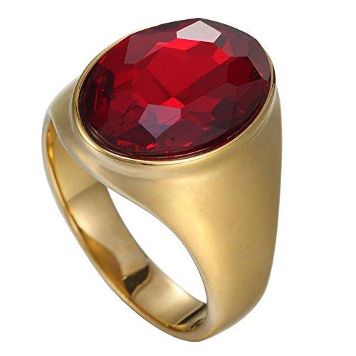 Men's Vintage 18K Gold Plated Stainless Steel Gothic Oval Agate Red Ruby Rings - InnovatoDesign