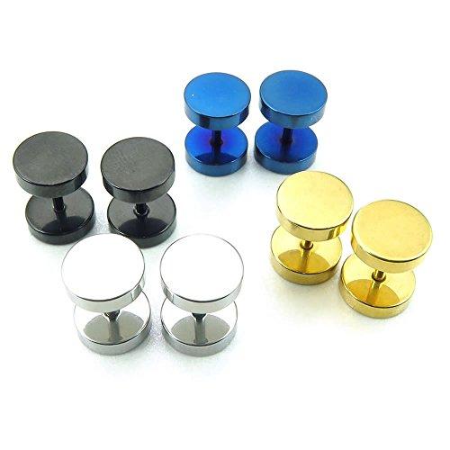 Men Stainless Steel 4 Pairs 8 PCS Round Stud Earrings Set, Blue Gold Black Silver-Earrings-KONOV-Innovato Design