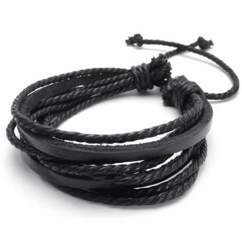 M02 Multi Band Surfer Wrap Bracelet – Cotton Hemp Leather, Unisex, Bohemian Brown, Adjustable 6.5-8.5in