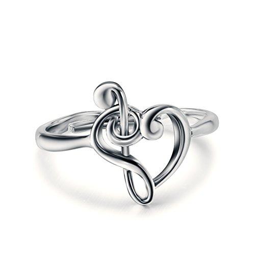 Sterling Silver Treble Clef Bass Heart Music Note Ring For Women Resizable Ring-Rings-Innovato Design-Innovato Design