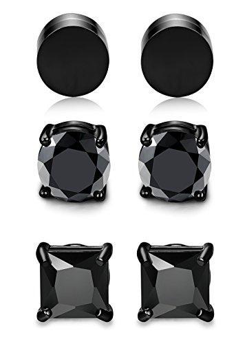 3 Pairs Stainless Steel Magnetic Stud Earrings for Men Women CZ Earrings Non-Piercing,6-8MM-Earrings-Innovato Design-3 Pairs a Black Set 8MM-Innovato Design