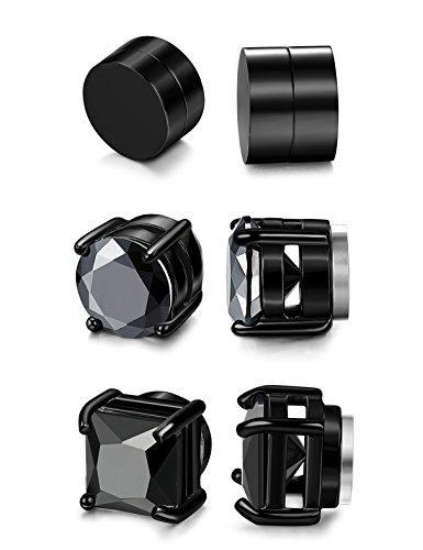 3 Pairs Stainless Steel Magnetic Stud Earrings for Men Women CZ Earrings Non-Piercing,6-8MM-Earrings-Innovato Design-3 Pairs a Black Set 6MM-Innovato Design