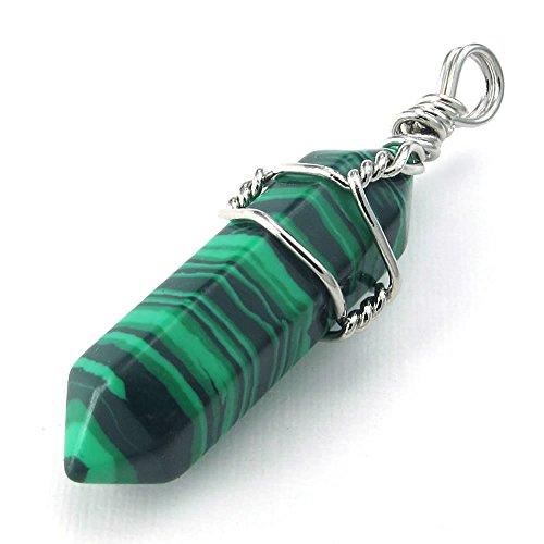 Men Women Malachite Hexagonal Prism Natural Gemstone Pendant Necklace-Necklaces-Innovato Design-Innovato Design