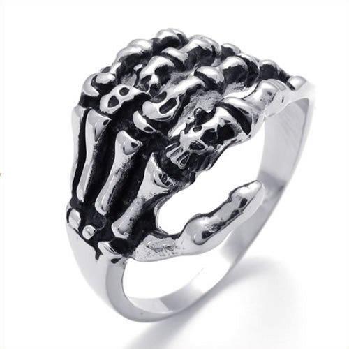 Men Biker Tribe Gothic Stainless Steel Skull Skeleton Bone Hand Ring-Rings-KONOV-7-Innovato Design