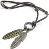 Vintage Angel Feather Pendant Leather Cord Men Necklace Chain, Gold Silver Brown - InnovatoDesign