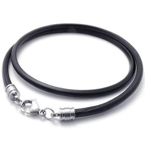 Black Braided Genuine Leather Necklace Cord -3mm - Mens Womens - Stainless Steel Lobster Clasp 30