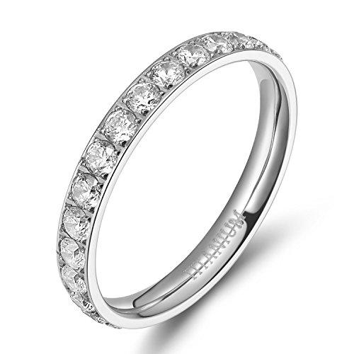 Women Titanium Eternity Rings Cubic Zirconia Wedding Engagement Band - InnovatoDesign