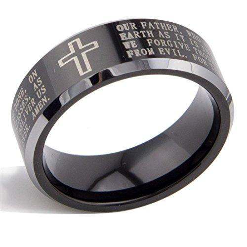 8mm Black Tungsten Carbide The Lord's Prayer Polished Finish Wedding Band Ring-Rings-Innovato Design-7-Innovato Design