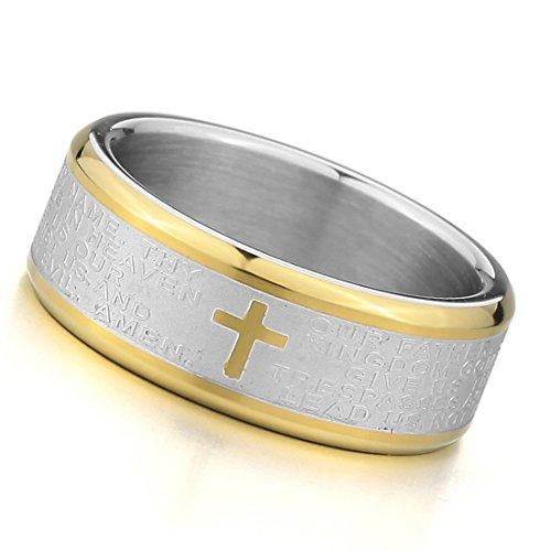 Men's Stainless Steel Ring Band Silver Gold Tone Bible Lords Prayer Cross Wedding-Rings-INBLUE-7-Innovato Design