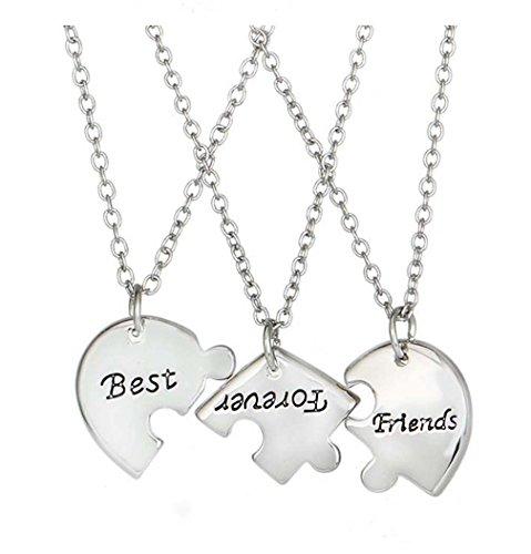 Silver Color Best Friend Forever Split Heart Pendant Friendship Necklace Set of 3-Necklaces-Jewelry_supplies-Innovato Design