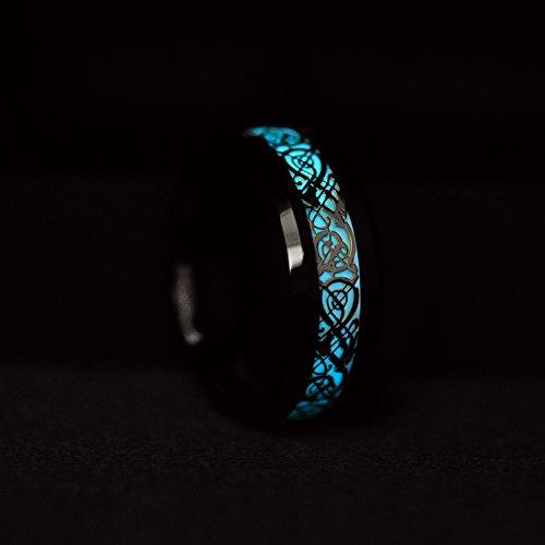 Silver Celtic Dragon Luminous Glow Black Tungsten Carbide Wedding Ring-Rings-Innovato Design-7-Innovato Design