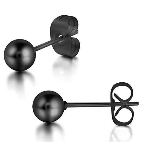 Stainless Steel Men Women Ball Stud Earrings Round 3-8mm 6 Pairs Black-Earrings-Innovato Design-Innovato Design
